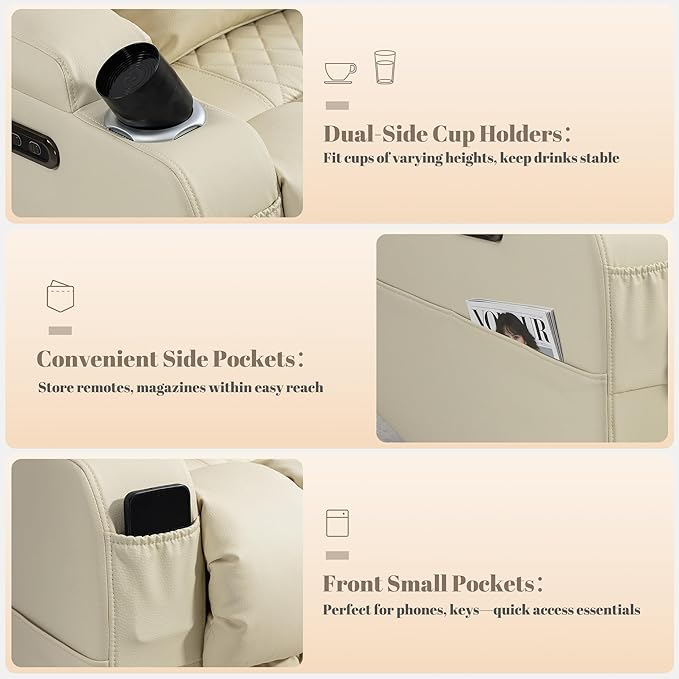 Zero Wall Hugger Power Reclining Loveseat with Adjustable Headrest, Power Loveseat Recliner Sofa with USB&Type-C Ports, Wall Hugger Reclining Loveseat for Living Room (PU Beige, 2 Seater) | Cat-Proof Leather