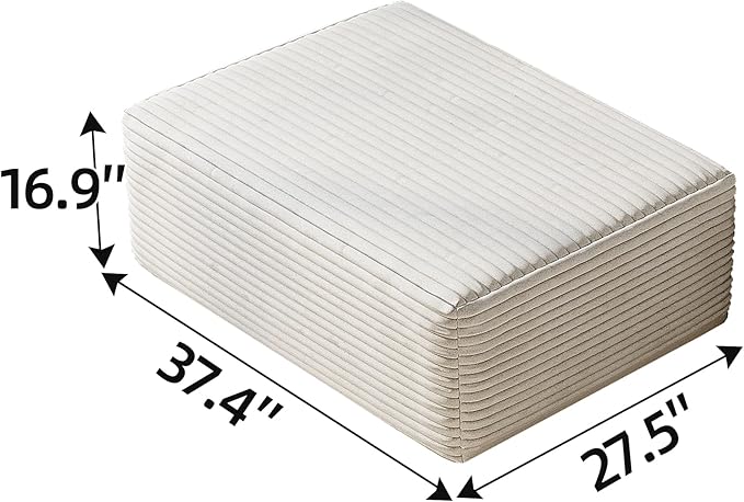 135" U Shaped Boneless Couch with Ottoman, Convertible Sleeper Compression Sofa, Corduroy Couch Sectional for Living Room Bedroom, Deep Seat Foam Cloud Sofas No Assembly, Right Facing Chaise, White