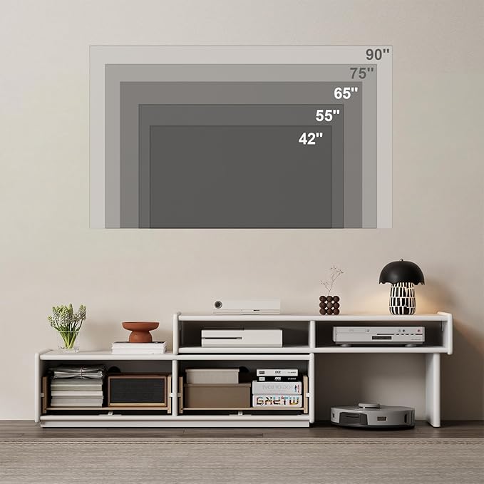 Solid Wood TV Stand for TVs up to 65 Inch，extendable tv Stand with Storage and Shelf for Living Room, Bedroom, Offic,Entertainment Center (White)