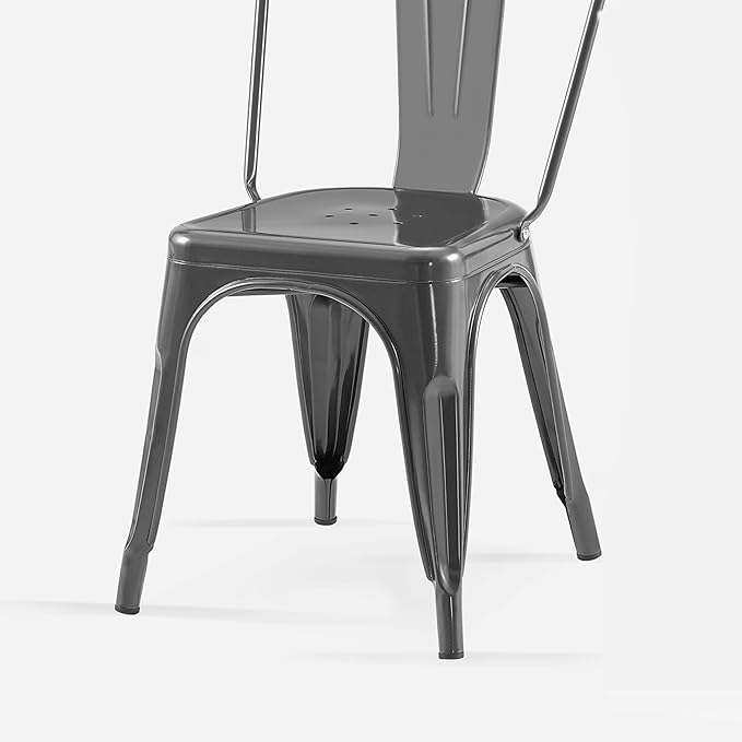 AC Pacific 18 Inch Seat Height Industrial Metal Dining Chairs, Stackable Kitchen or Bar Seat, Durable Modern Design, Versatile Accent Furniture, Set of 4, Grey