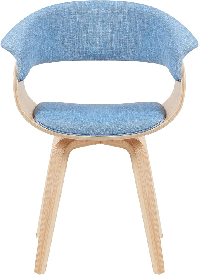 Armen Living Summer Mid-Century Upholstered Dining Chair in Light Blue and Patterned Oak Finish