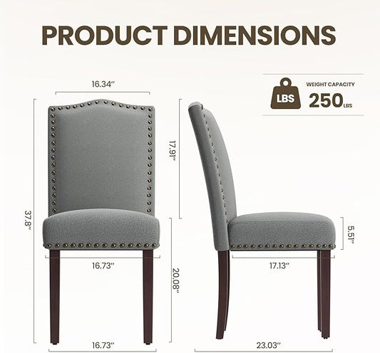 Dining Chairs Set of 2, Soft Comfortable Upholstered Parsons Chairs with High-Density Cushion & Solid Wood Legs, Nailhead Trim, Modern Accent Chairs for Dining Room, Kitchen, Living Room – Grey