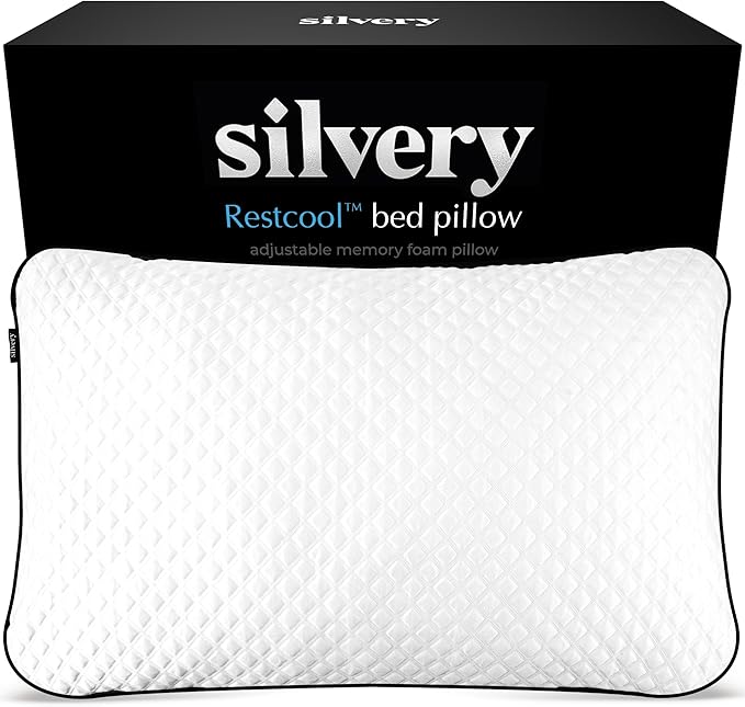 Silvery Silver Infused Restcool Bed Pillow - Adjustable Memory Foam Fill with Self-Cooling Fabric - Self-Cleaning Technology that Stays Fresh 3X Longer (White, King)