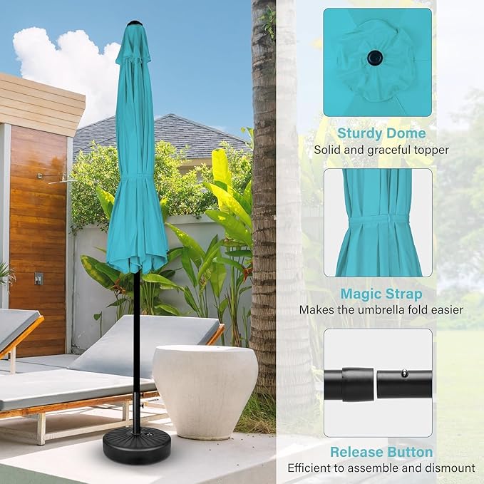 Simple Deluxe 7.5ft Patio Umbrella Outdoor Table Market Yard Umbrella with Push Button Tilt/Crank, 6 Sturdy Ribs for Garden, Deck, Backyard, Pool, Turquoise