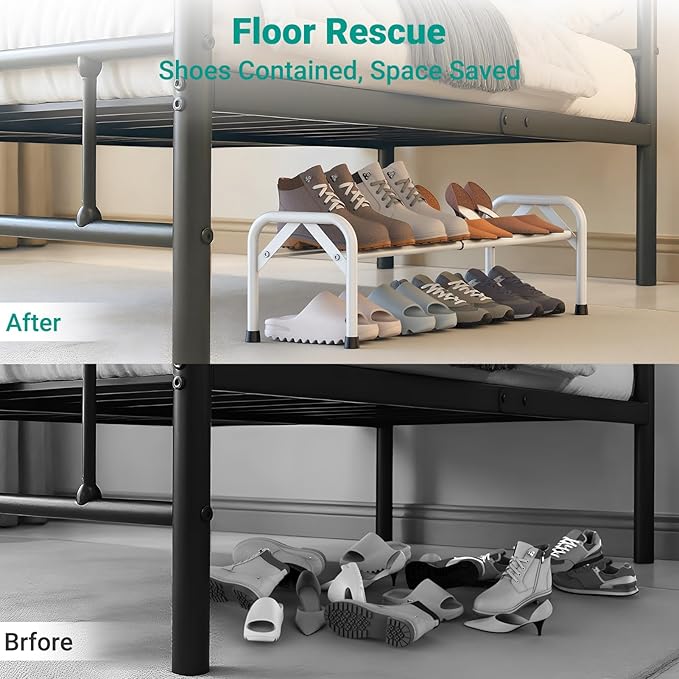 1-Tier Expandable Shoe Rack for Closet Floor, Λ-Frame Metal Small Shoe Rack for Entryway, Adjustable Shoe Shelf Organizer, Free Standing Shoe Racks for Front Door Entrance, Garage - White