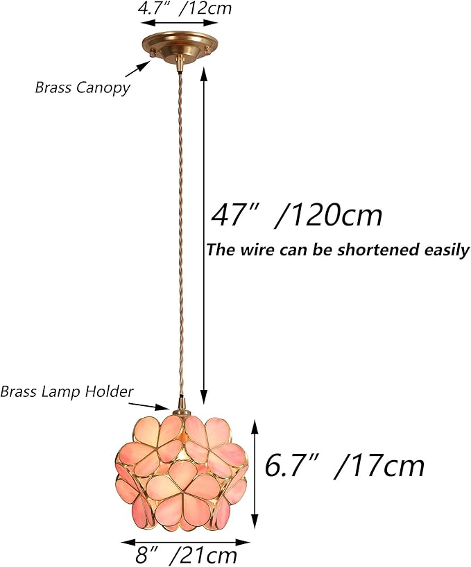 Bieye L10877 Petals Tiffany Style Stained Glass Ceiling Pendant Light with 8-inch Wide Lampshade (Textured Deep Green, 8" Cherry Blossom)