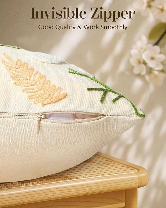 Embroidered Lumbar Pillow Cover - 20x12 Decorative Pillow Cover with Zipper Aesthetic Cute Design Boho Spring Summer Cozy Throw Pillowcase for Living Room Couch Sofa Bed, Daisy
