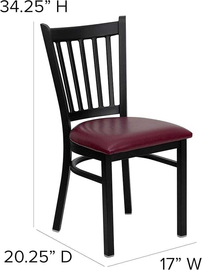 Flash Furniture HERCULES Series Black Vertical Back Metal Restaurant Chair - Burgundy Vinyl Seat