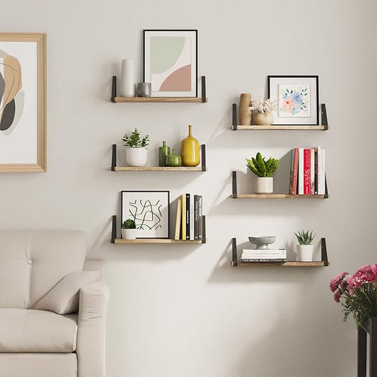 Wallniture Ponza 17'' x 4.5'' Floating Wall Shelf Bathroom, Small Wood Book Shelves for Wall Storage, Wall Mounted Shelf, Dining Room, Bedroom, Living Room, Office & Kitchen Organization, Burnt, 10pcs