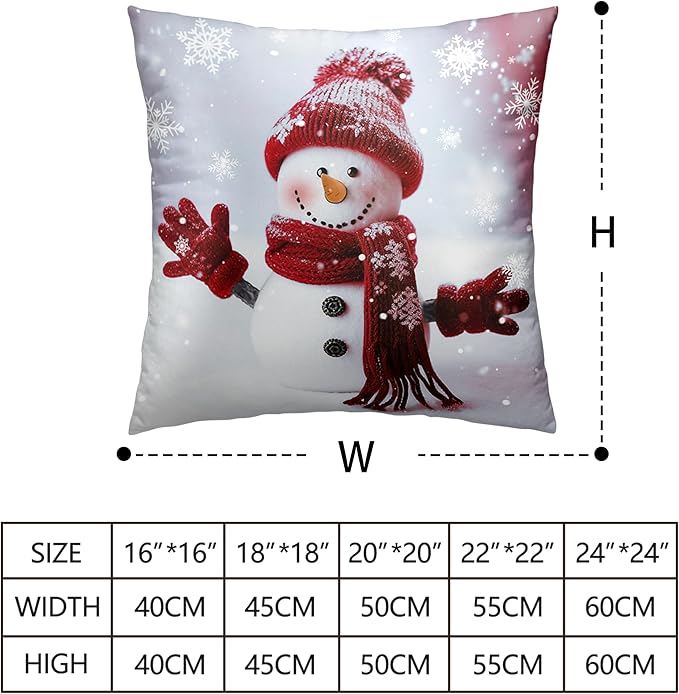 Snowman Pillow Covers 16x16 Set of 2 Christmas Winter Holiday Throw Pillow Covers Red Snowman with Snowflake Cushion Case for Couch Living Room Bedroom Sofa