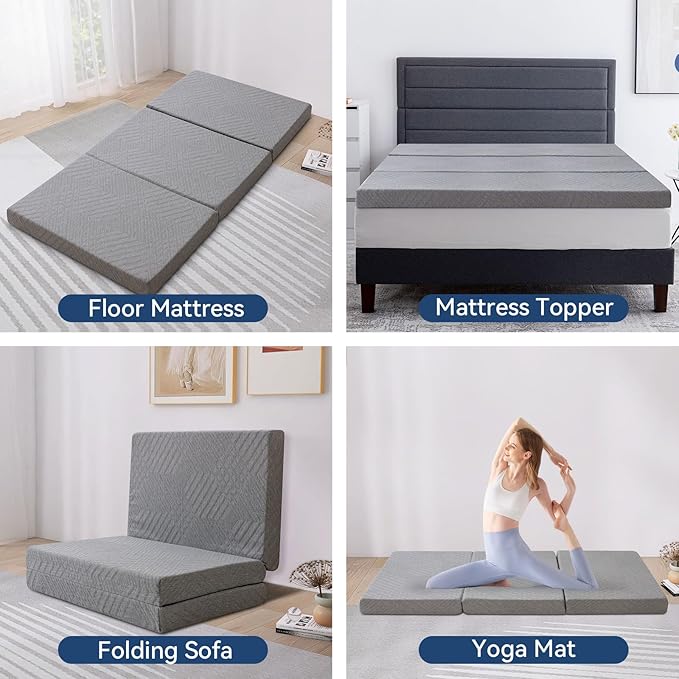 Hcore Folding Mattress Twin, 4 Inch Foldable Trifold Memory Foam Mattress with Bag, Portable Mattress Topper for Floor, Camping, Guest, CertiPUR-US Certified, 75"x 38" x4"