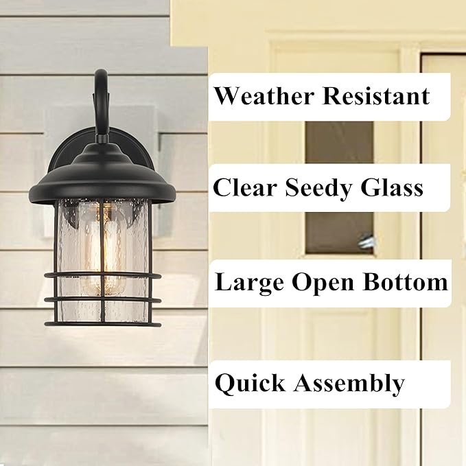 MICSIU 9.8" Single Porch Light, Narrow 5.5" Modern Farmhouse Matte Black Outdoor Wall Sconce, Anti-Rust Metal Exterior Fixture with Seedy Glass for Small Sidelight, Front Door, Garage, ETL Listed