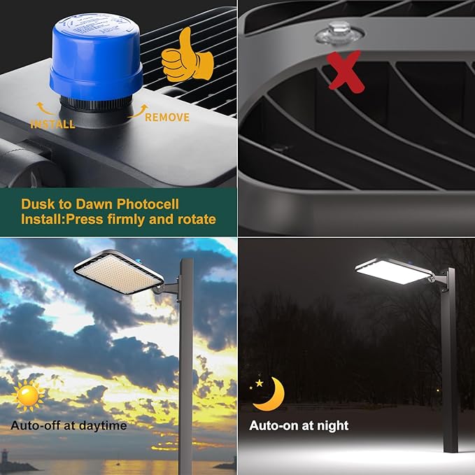500W LED Parking Lot Lighting 75000Lm(150LM/W) Arm Mount Parking Lot Lights with Smart Photocell 5000K 6KV SPD Outdoor Waterproof LED Street Light- 7Yrs Warranty 2Pack