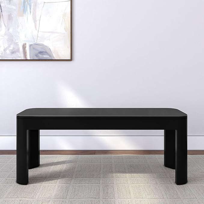 Plank+Beam Contour Bench, Modern Rounded 46 Inch Dining Bench, Bench for 60 Inch Kitchen Table, Black