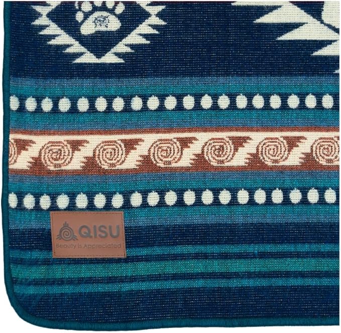 QISU Wool Blanket Throw | Large, Beautiful, Warm, Variegated | 94 x 78 inches | Ultra-Soft, Hypoallergenic and Breathable | Non-Itchy or Scratchy Fabric (Ice Heritage Bear)