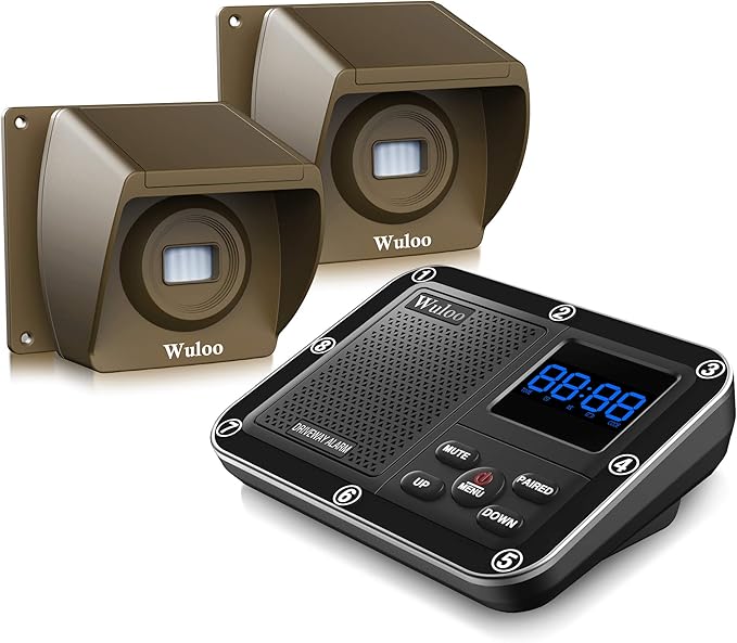 Wireless Driveway Alarm 1800 Feet Long Range Motion Sensor Alert System Driveway Detector for Home with 1800mAh Rechargeable Battery (1&2-Brown)