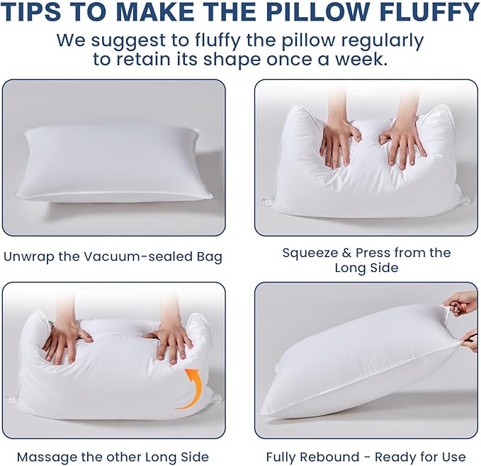Goose Down Pillows Standard Size Set of 4, Hotel Pillow for Bed Sleeping 4 Pack, 900 Fill Power Goose Feather Pillows with 700 TC 100% Organic Cotton Shell for Side Back Stomach Sleepers, 18"x26"