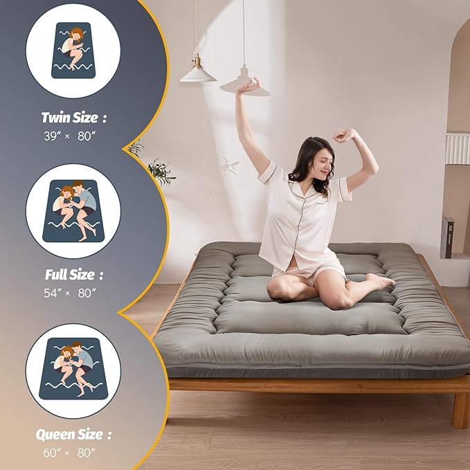 MAXYOYO 6" Extra Thick Japanese Tatami Pad, Foldable Mattress for Adults & Guests, Dark Grey, Twin