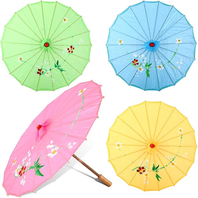 Dunzy 4 Pcs Chinese Handmade Umbrella 22 Inch Mini Oiled Paper Classical Plum Blossom Paper Umbrella Small Parasol Art Dance Japanese Decorations for Wedding Parties Photography, Costumes, Decoration