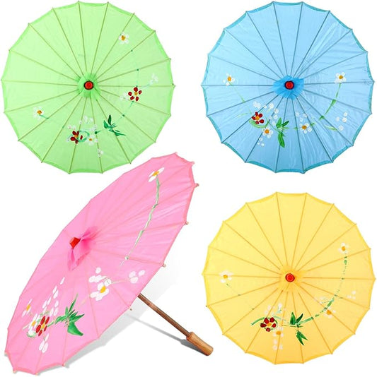 Dunzy 4 Pcs Chinese Handmade Umbrella 22 Inch Mini Oiled Paper Classical Plum Blossom Paper Umbrella Small Parasol Art Dance Japanese Decorations for Wedding Parties Photography, Costumes, Decoration