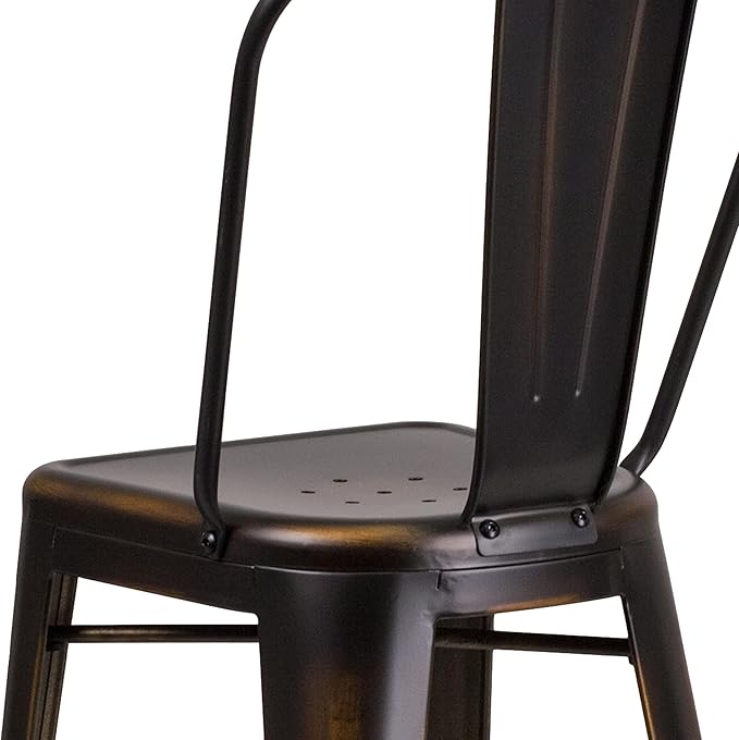 Flash Furniture Commercial Grade 30" High Distressed Copper Metal Indoor-Outdoor Barstool with Back