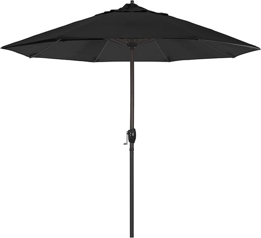 California Umbrella 12-Year Protection 9-Ft Outdoor Patio Umbrella, Sunbrella Fade-Resistant Acrylic Fabric, Auto Tilt and Crank, Heavy-Duty Aluminum Frame/ Reinforced Ribs, Bronze Pole, Black