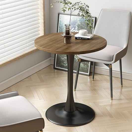 Round Dining Table 24" Circle Tulip Table with Wood Thickened Tabletop & Sturdy Metal Pedestal Mid Century Modern Farmhouse Kitchen Tables 2 People Small Places Living Room Cafe,Somber Walnut
