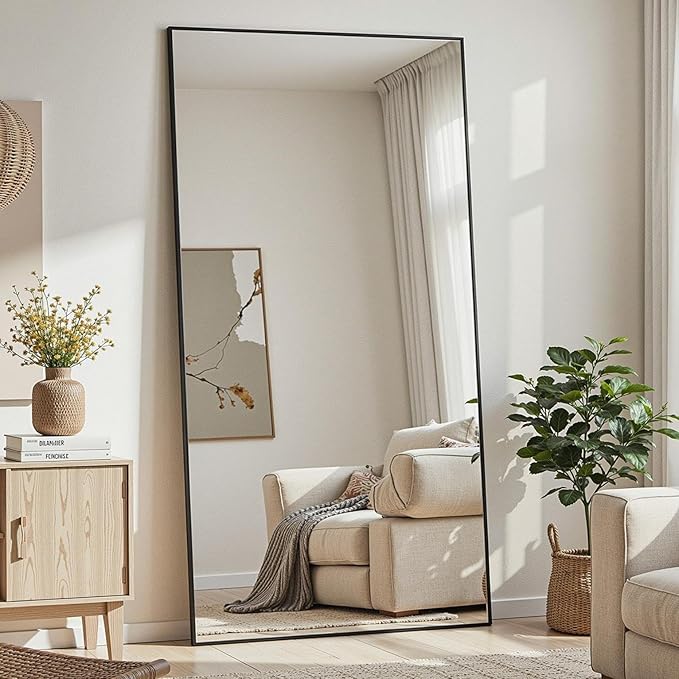 Full Length Mirror, 75"x36" Full Body Mirror, Floor Mirrors with Stand, Body Mirrors Standing Hanging Leaning Against Wall,Aluminum Frame Mirrors for Bedroom Cloakroom,Living Room,Black