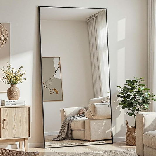 Full Length Mirror, 75"x36" Full Body Mirror, Floor Mirrors with Stand, Body Mirrors Standing Hanging Leaning Against Wall,Aluminum Frame Mirrors for Bedroom Cloakroom,Living Room,Black