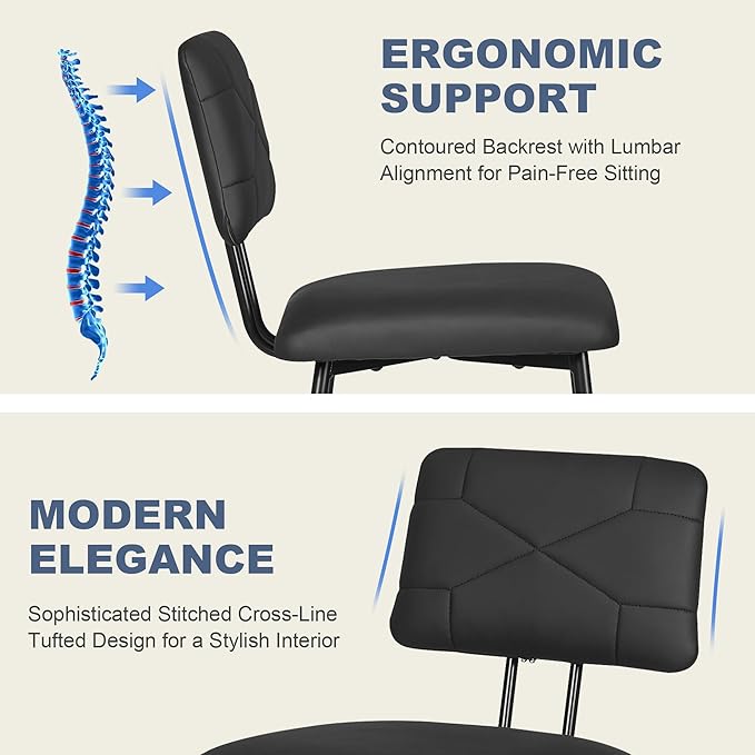 VECELO Dining Chairs Set of 4, Modern Upholstered Kitchen Chairs with Faux Leather Cushion Seat & Metal Legs for Kitchen, Living Room, Tufted Backrest Design, Black