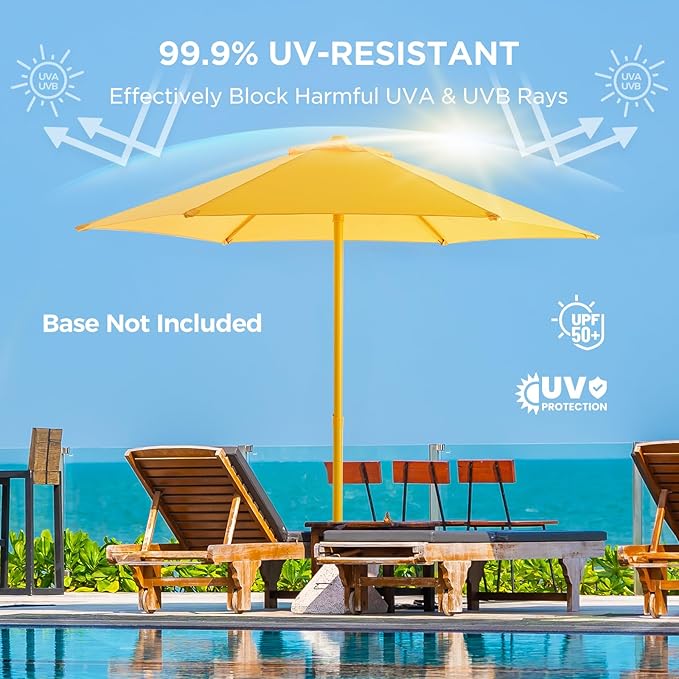 HOMSHADE Outdoor Patio Umbrella - Market Table Pool Deck Umbrella with Push Button Tilt, Crank, UPF50+ UV Protection and Sturdy Ribs, 3-Year Fade Resistance, 220GSM Solution-Dyed Fabric (No base)
