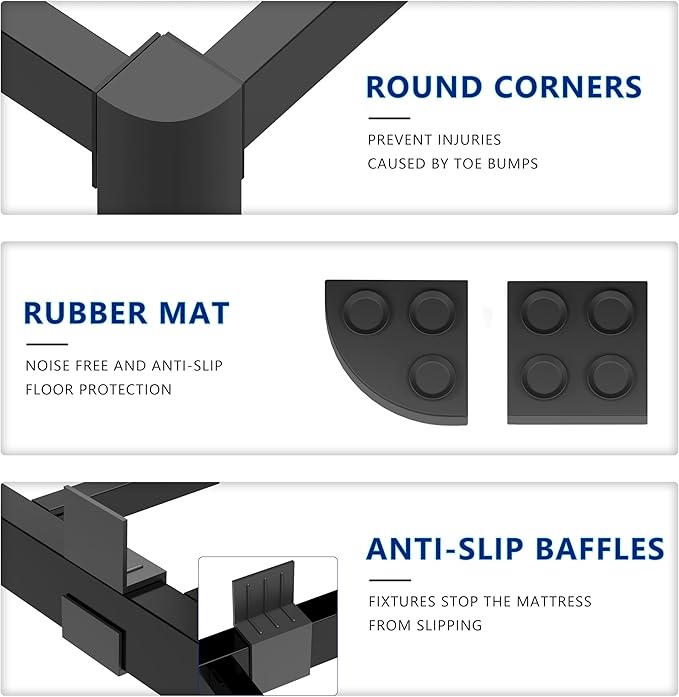 18 Inch Full Metal Platform Bed Frame with Round Corner and Mattress Retainers, 3500lbs Heavy Duty Steel Slats Support, No Box Spring Needed, Easy Assembly, Noise Free