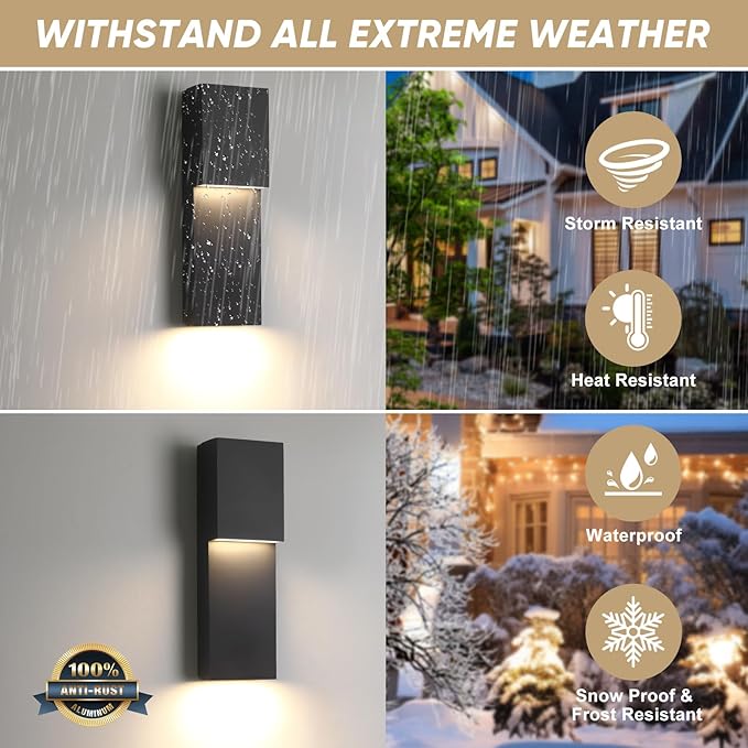 Fire Wolf 16" Modern Outdoor House Lights Wall Mount, Aluminum 18W LED 3000K Dual-Source Wall Sconce, Anti Rust Exterior Lighting Fixtures for Porch,Patio,Garden,Indoor/Outdoor (Black)