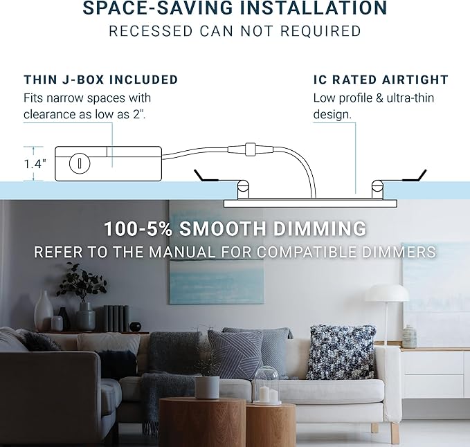 PARMIDA (12 Pack) 6 Inch 5CCT LED Recessed Ceiling Light with Night Light, 2700K/3000K/3500K/4000K/5000K Selectable Ultra-Thin Lighting, 15W, Dimmable Canless Wafer Slim Panel Downlight, IC Rated, ETL