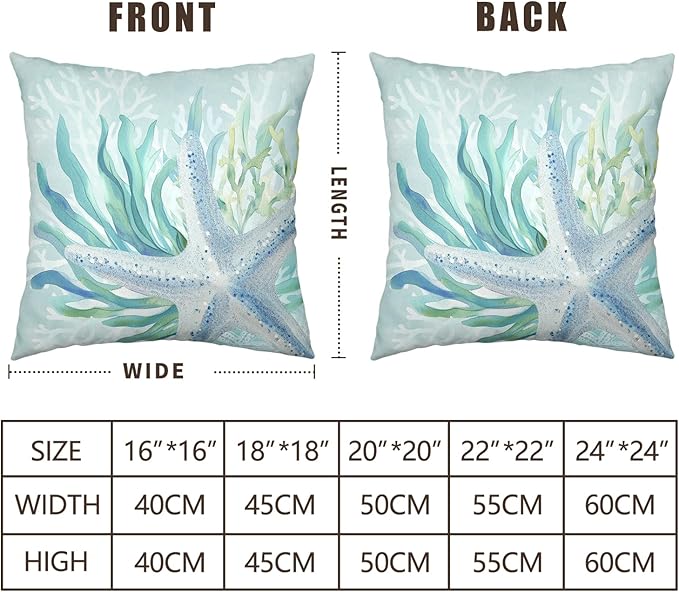 Summer Starfish Pillow Covers Nautical Coastal Beachy Outdoor Throw Pillow Covers 20x20 Inch Set of 2 Ocean Coral Seagrass Decorative Cushion Covers for Bed Couch Sofa Living Room