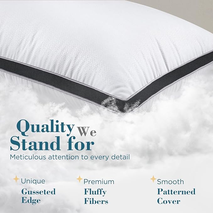 viewstar Bed Pillows Standard Sizes Set of 2, Hotel Quality Cooling Down Alternative Gusseted Pillows for Side, Back, or Stomach Sleepers, Black