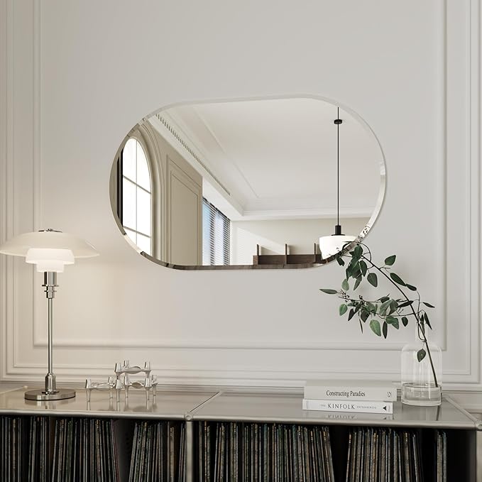 Oval Mirror for Wall,26x42 espejos para baños,Beveled Bathroom Mirror,Oval Wall Mirror,Large Bathroom Mirror,Bathroom Mirrors for Over Sink