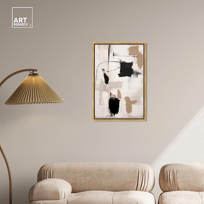 Art Remedy Strings in Abstraction Canvas Muted Abstract Wall Art, Gold Frame, 20" x 30"