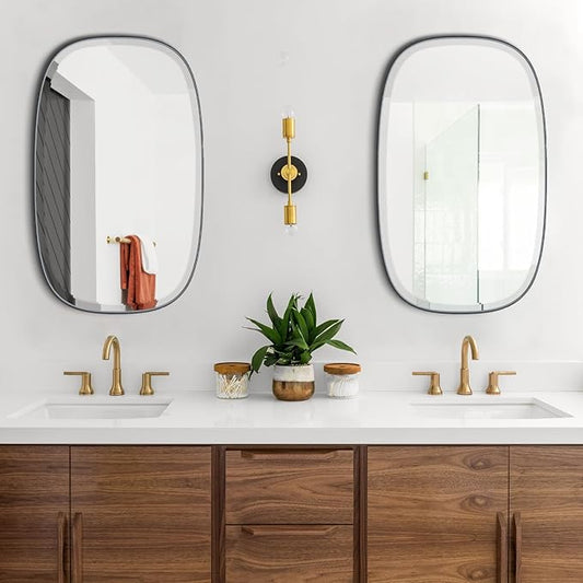 POZINO Oval Beveled Mirror Over Sink, 20"x30" Black Rectangle Mirror for Bathroom, Modern Oblong Vanity Wall Mirrors in Premium Stainless Steel Frame, Wall Mount Hangs Horizontal Or Vertical