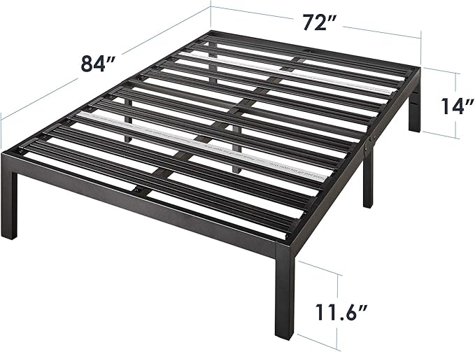 Mellow Rocky Base E 14" Platform Bed Heavy Duty Steel Black, w/ Patented Wide Steel Slats (No Box Spring Needed) - Cal King