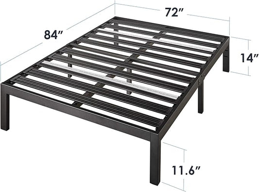 Mellow Rocky Base E 14" Platform Bed Heavy Duty Steel Black, w/ Patented Wide Steel Slats (No Box Spring Needed) - Cal King
