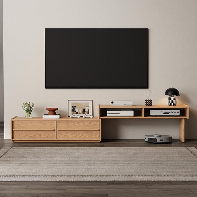 Solid Wood TV Stand for TVs up to 65 Inch，extendable tv Stand with Storage and Shelf for Living Room, Bedroom, Offic，Entertainment Center