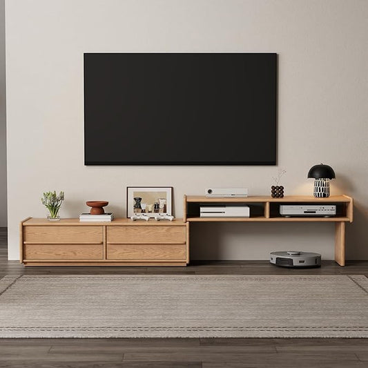 Solid Wood TV Stand for TVs up to 65 Inch，extendable tv Stand with Storage and Shelf for Living Room, Bedroom, Offic，Entertainment Center