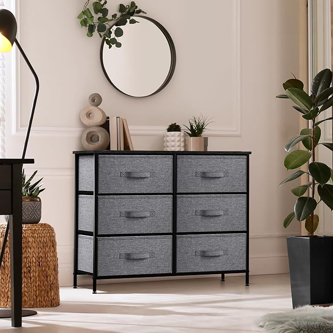Sorbus Dresser with 6 Drawers - Chest Organizer Unit with Steel Frame Wood Top & Handle Easy Pull Fabric Bins for Clothes - Storage Furniture for Bedroom, Hallway, Living Room, Nursery & Closet