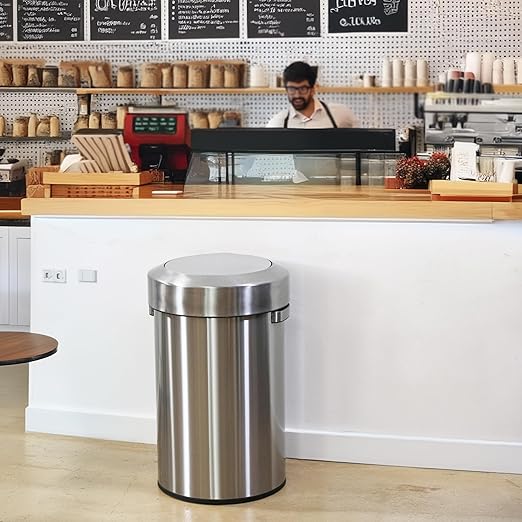 iTouchless, Restaurant, Office and Kitchen Titan 17 Gallon Swing Open Trash, Stainless Steel Self-Balance Flip Top Lid Commercial Grade 64 Liter Garbage Can is Perfect for Business, Softstep 17 Gal