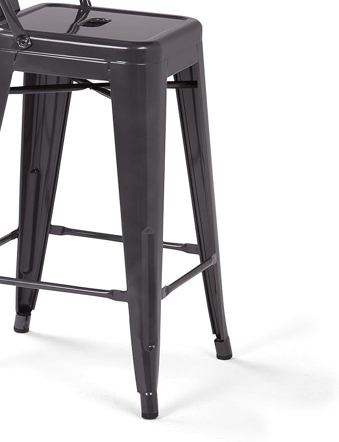 SIMPLIHOME Rayne Industrial Metal 24 inch Counter Height Stool (Set of 2) in Grey for the Dining Room and Kitchen