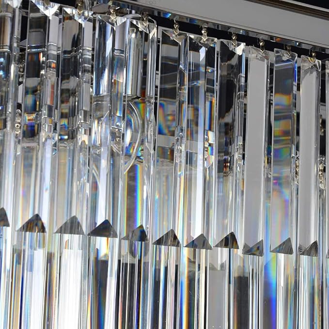 L39.4 Chrome Rectangle Modern Crystal Chandeliers Lighting Rectangular Pendant Ceiling Lights Fixture Lamp for Dining Living Room