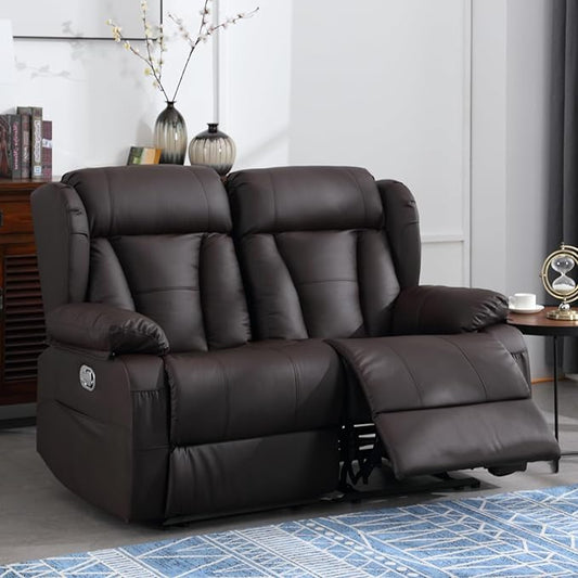 59" Manual Reclining Loveseat Sofa - Double Loveseat Recliner Chair with Side Pockets for RV Couch/Motorhomes/Living Room (Brown, Loveseat)