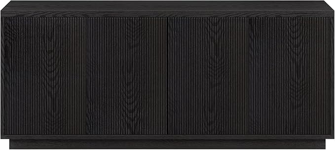 Henn&Hart Fluted TV Stand for TVs up to 65" with 2 Concealed Ribbed Storage Cabinets and Adjustable Shelves for Living Room, Family Room, or Office, Black Grain