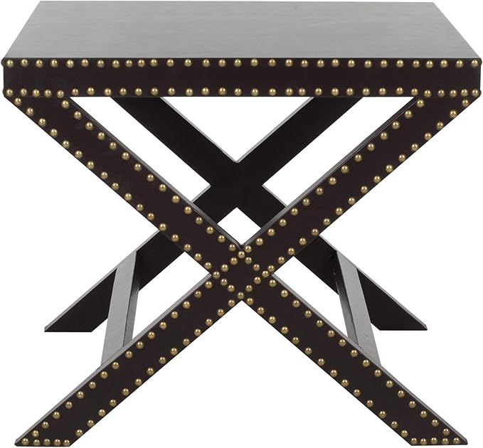 SAFAVIEH Home Collection Jeanine Charcoal X-Shape Studded Nailhead Trim Side End Accent Table